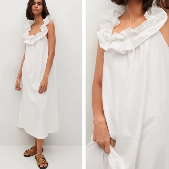 Mango Combination White Midi Dress New - Picture 1 of 5
